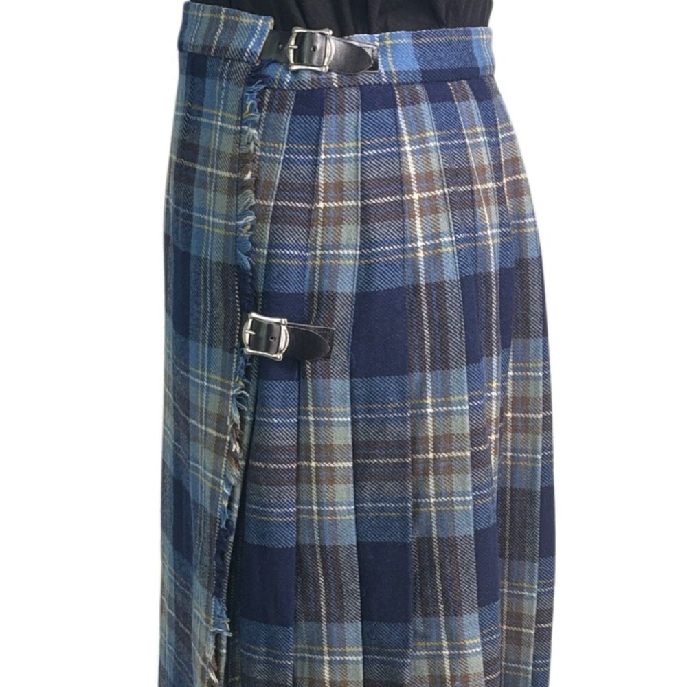 Laird-Portch Of Scotland Women's Kilt Skirt 14 100% New Wool Pleats Blues Midi - Picture 7 of 13